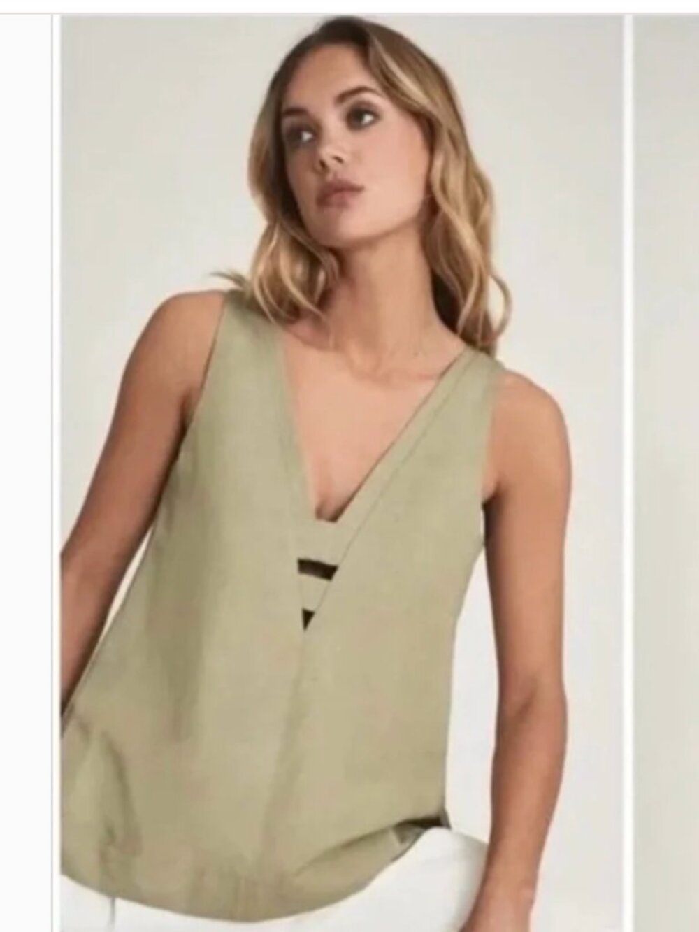 Reiss Sage Sleeveless V-Neck Linen Top